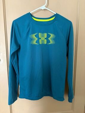 Under Armour Teal Long-Sleeve Athletic Top with Neon Yellow Trim